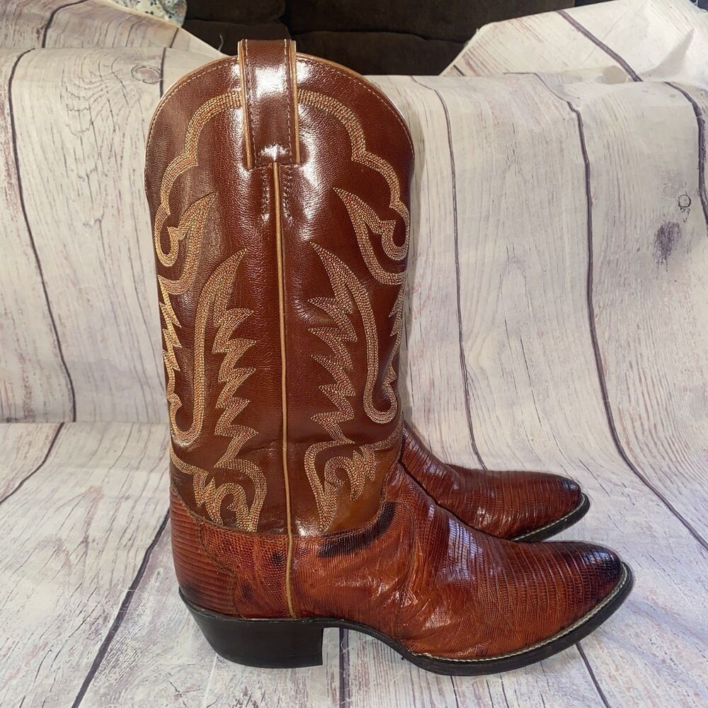 Mens Vintage Justin 8303 Teju Lizard Exotic Cowboy Western Boots sz 10.5 E